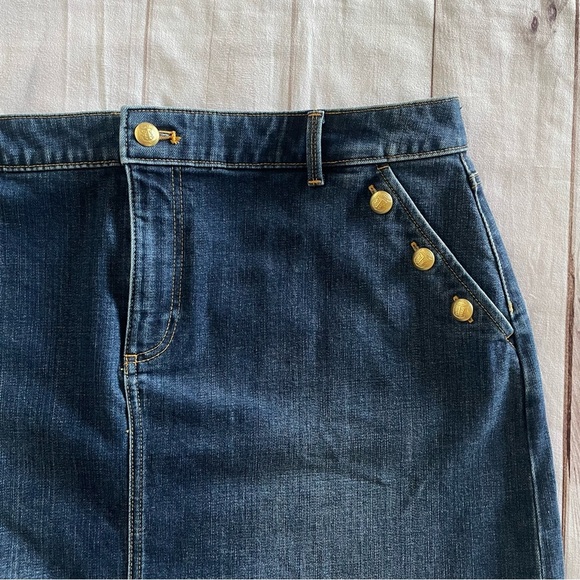 Talbots Plus Petite Denim Skirt Women’s 16 Blue Button Sailor Chic Office Mini - Picture 3 of 12